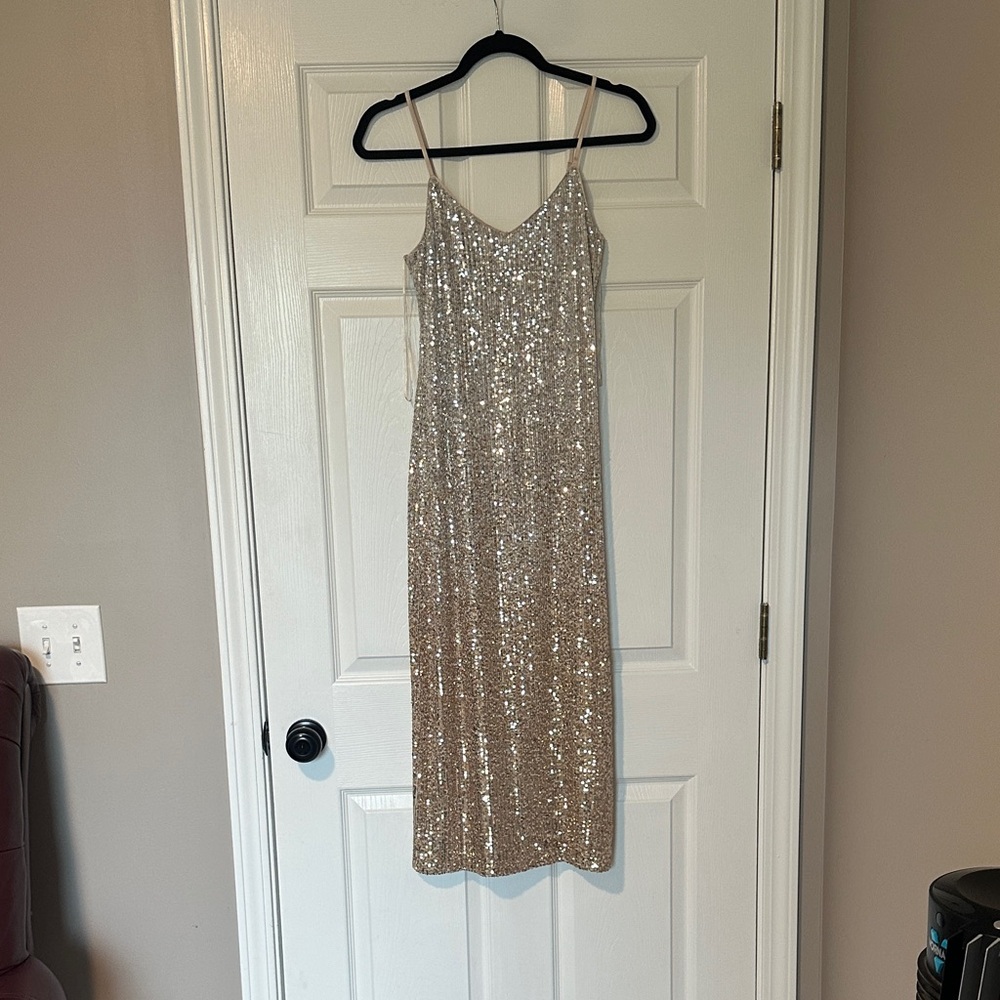 Chelsea & Violet Silver Sequin Midi Dress